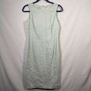 Laura Ashley Vintage 100% Linen Mint Green Sheath Midi Dress‎ Sleeveless 4